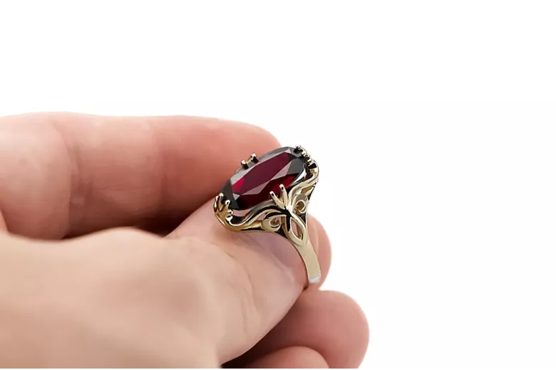 Пръстен Рубин 14K жълто злато Винтидж стил vrc082y